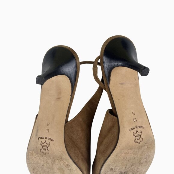 Isaac Mizrahi Womens 10M Camel Brown Career Suede 2.5" Slingback Pumps Heels - Picture 11 of 13
